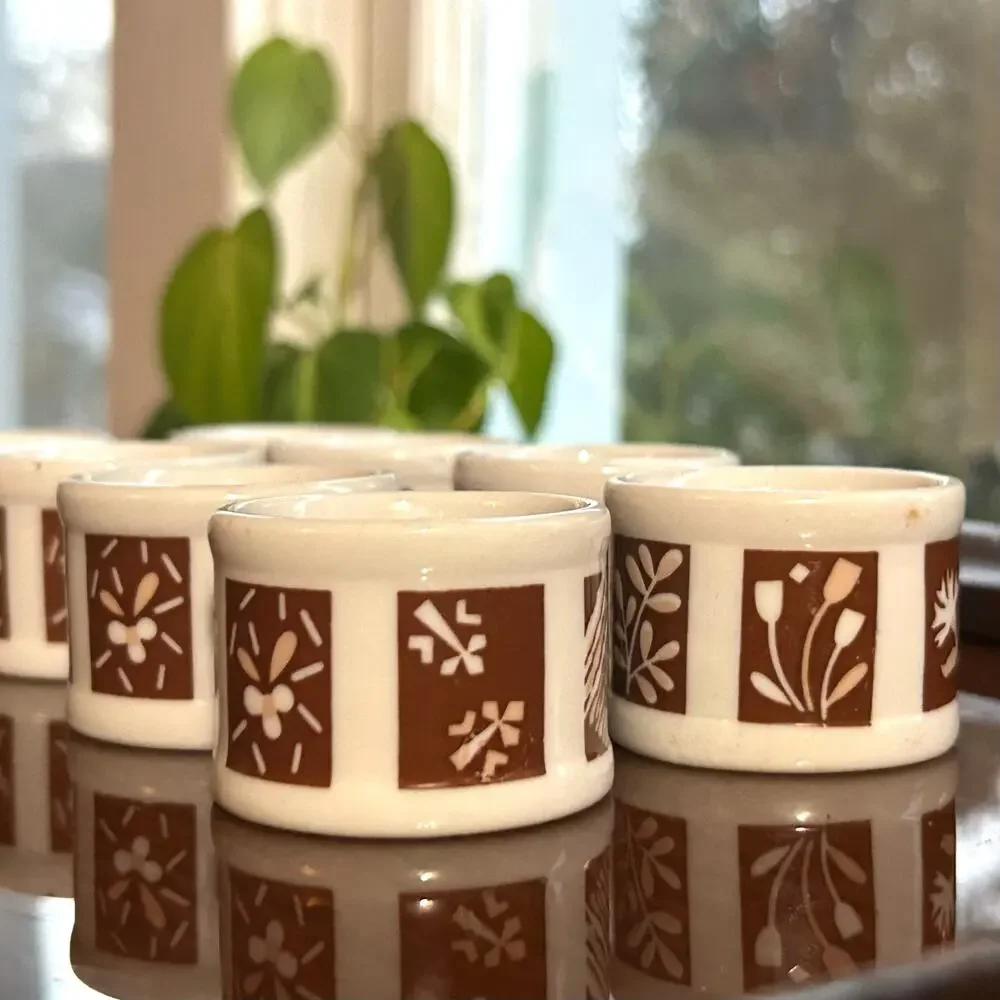 Vintage Town and Country Linen Corp Floral Porcelain Napkin Rings Set of 8